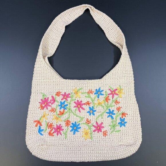 Vintage Women's Beige Floral Crochet Shoulder/Tote Bag SKU 5250 - Picture 1 of 7